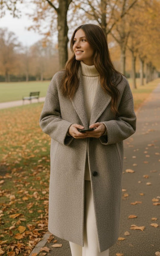 Autumn Winter Elegant Woolen Coat for Women – Korean Style Mid-Long Jacket, Daily Chic Thermal