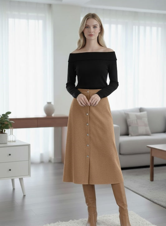 High-Waist Corduroy Maxi Skirt