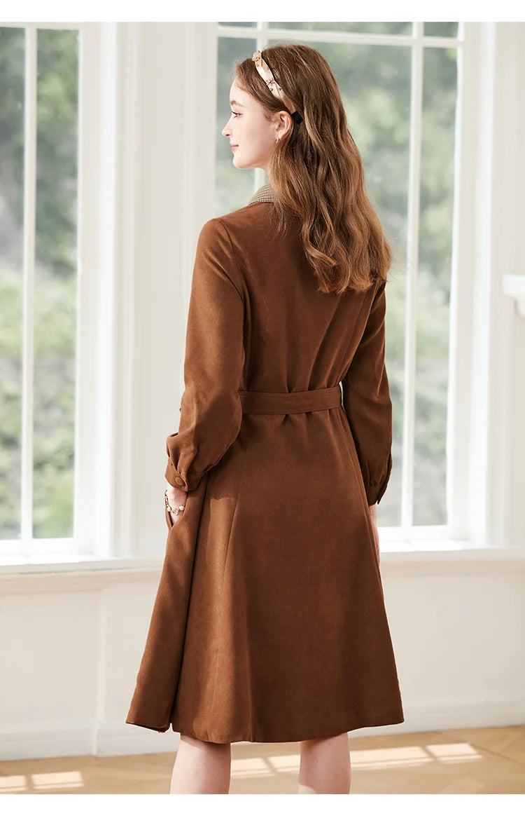 French Contrast Stitching Lapel Dress