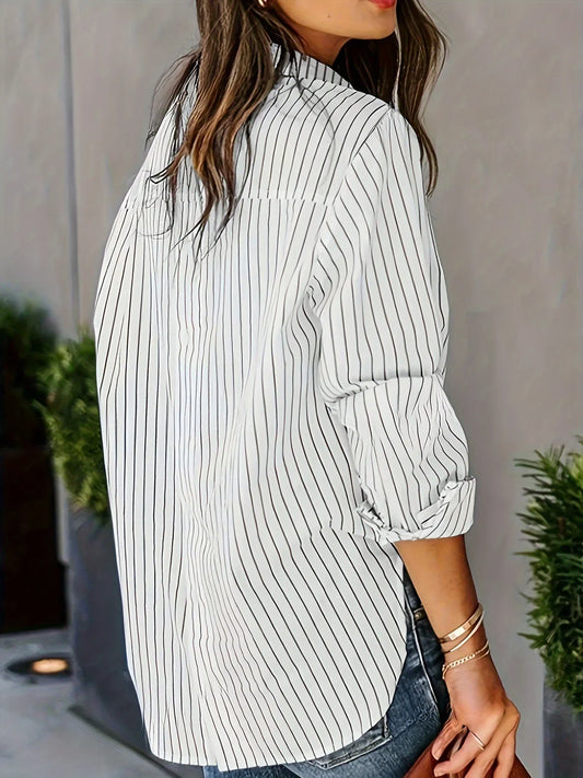 Women’s Striped Button-Up Shirt – Casual Long Sleeve Fashion Top