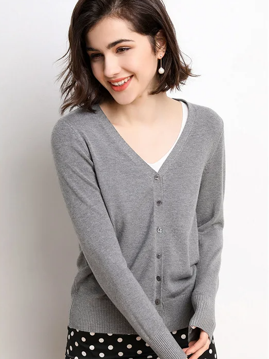 V-Neck Button-Up Knit Cardigan