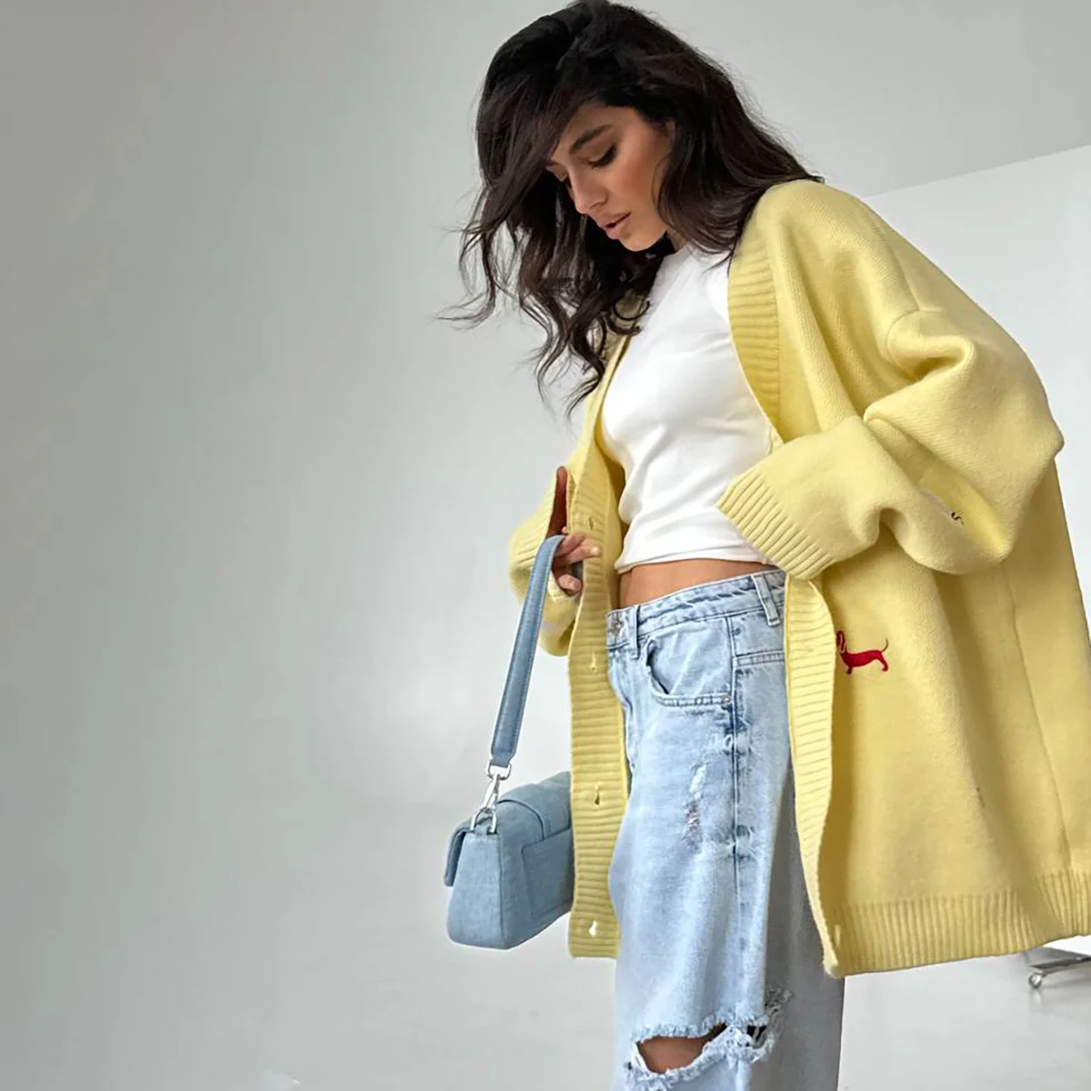 Embroidered Sausage Puppy Knit Cardigan