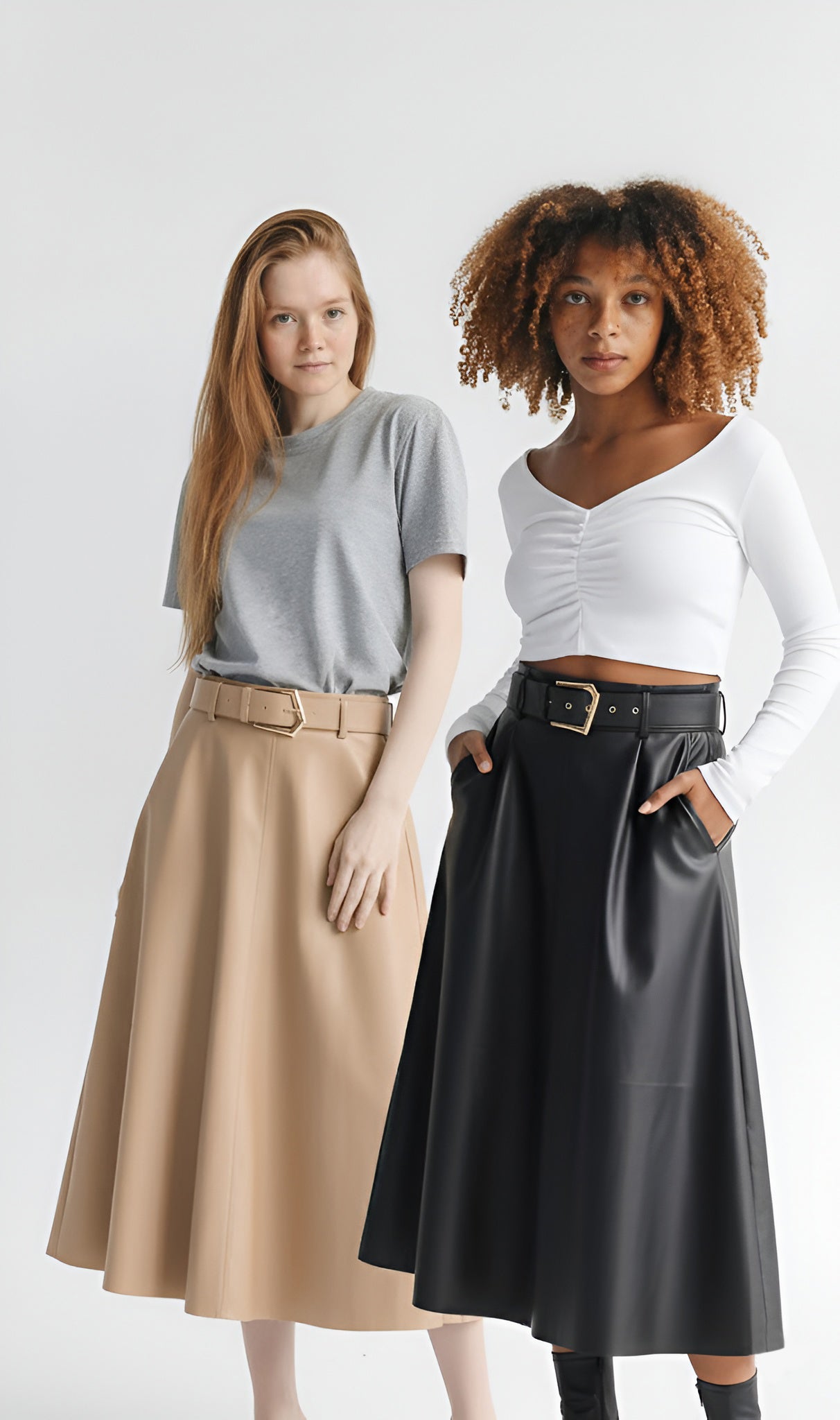 Belted Faux Leather Maxi Skirt