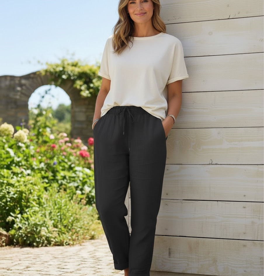 High-Waist Cotton Linen Trousers