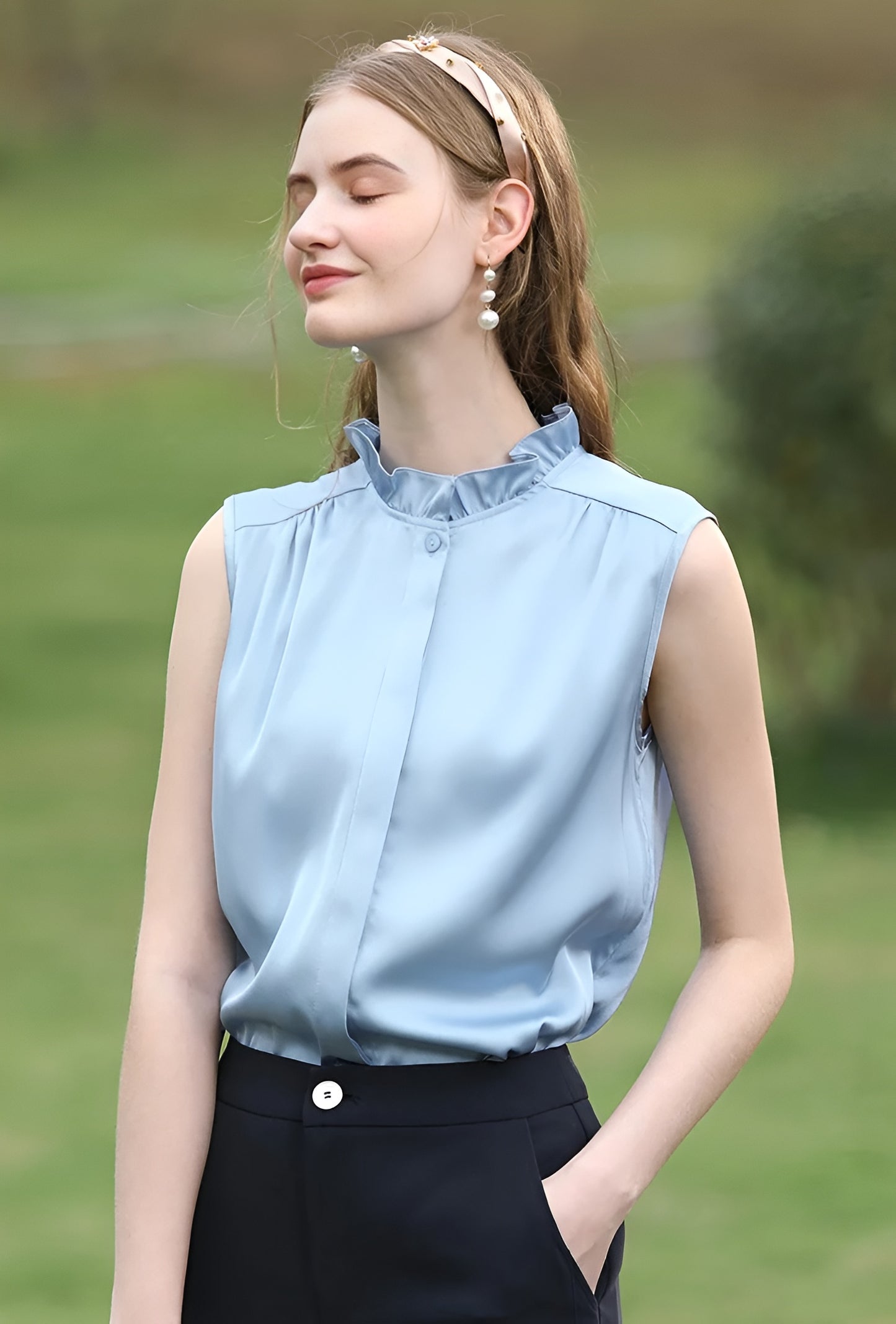 Beaded Collar Sleeveless Top