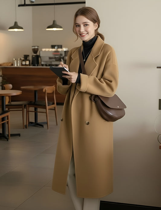 Autumn Winter Elegant Woolen Coat for Women – Korean Style Mid-Long Jacket, Daily Chic Thermal