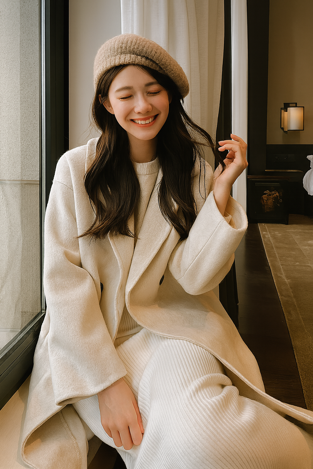 Autumn Winter Elegant Woolen Coat for Women – Korean Style Mid-Long Jacket, Daily Chic Thermal