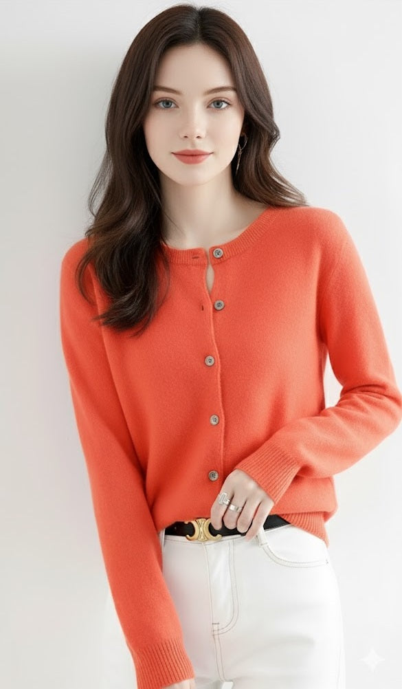 Round-Neck Solid Cardigan for Women