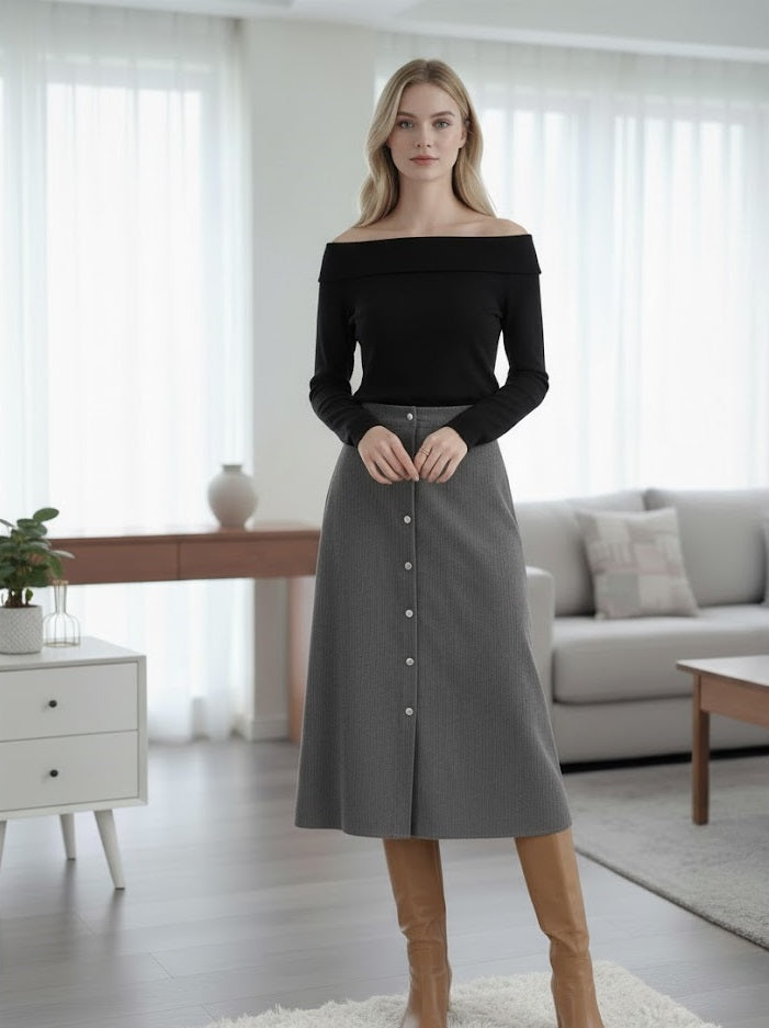 High-Waist Corduroy Maxi Skirt