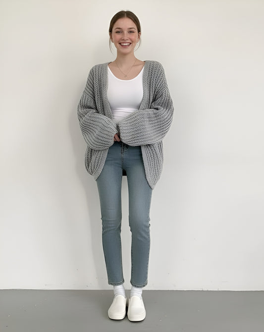 Vintage Harajuku Lantern Sleeve Women’s Cardigan Sweater – Korean Fall Streetwear, Chic Lazy Wind Y2K Style