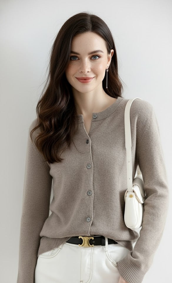 Round-Neck Solid Cardigan for Women