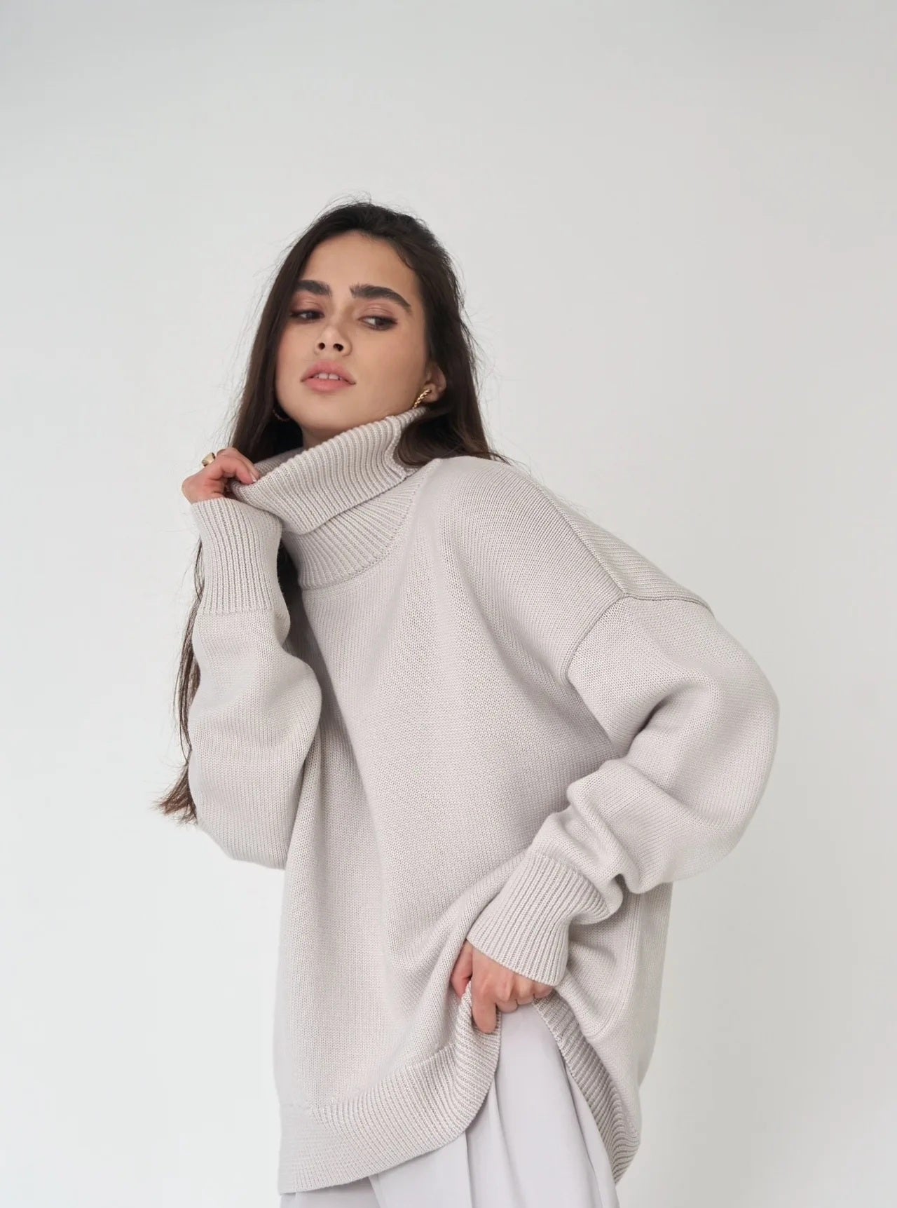 Oversized Turtleneck Knit Sweater