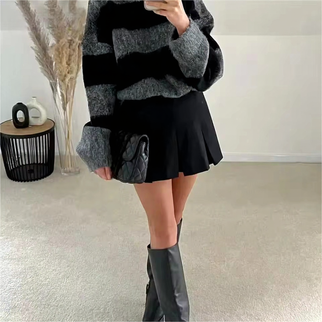 High-Waist Pleated Mini Skirt