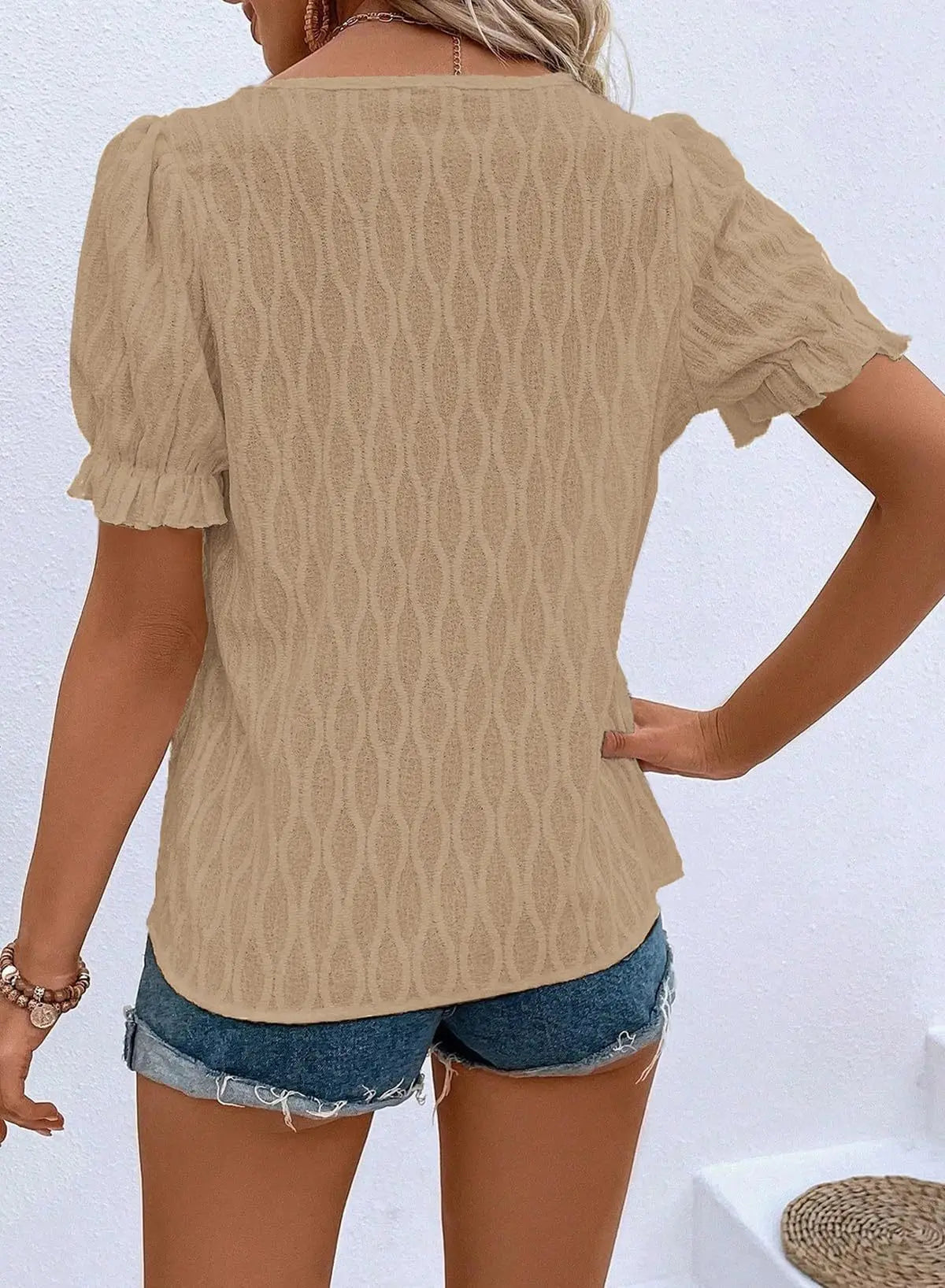 Women’s Casual Jacquard Bubble Sleeve Top