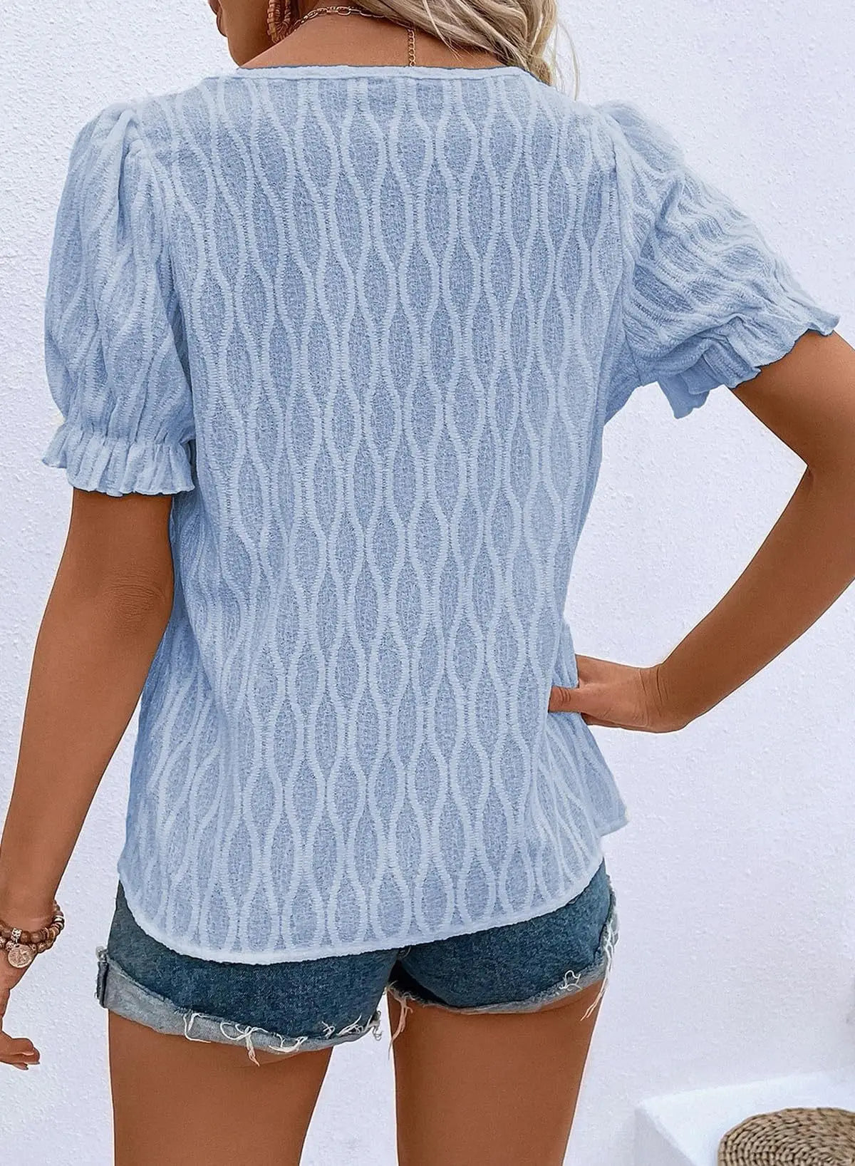 Women’s Casual Jacquard Bubble Sleeve Top