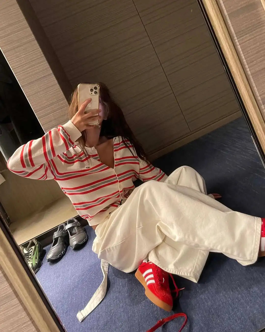 Chic Spring Classic Striped Round Neck Button-Up Knitted Open Cardigan