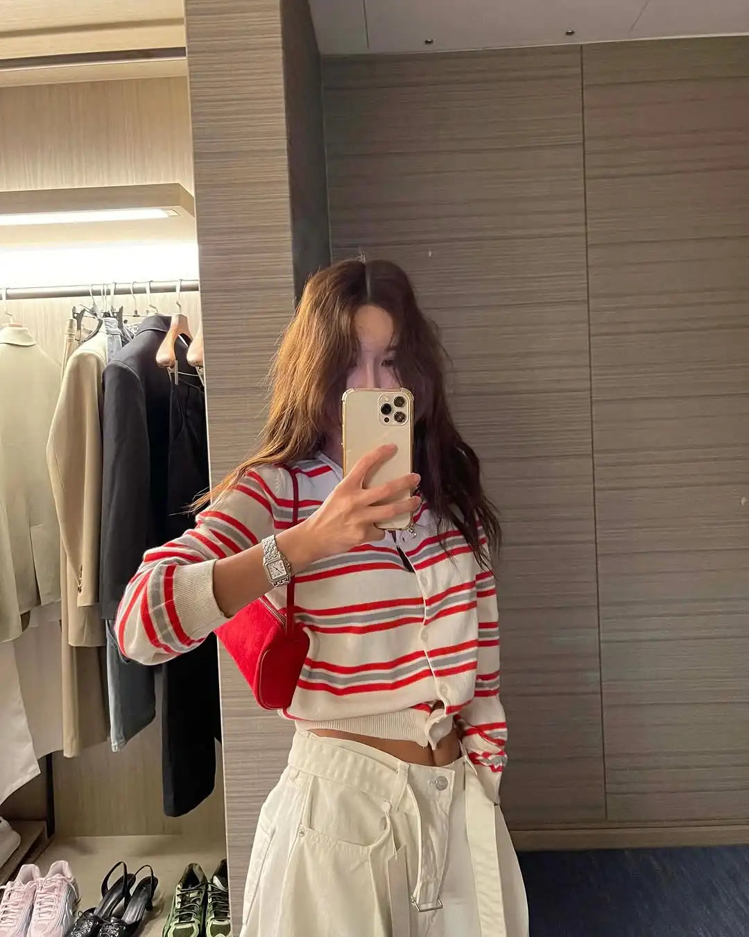 Chic Spring Classic Striped Round Neck Button-Up Knitted Open Cardigan