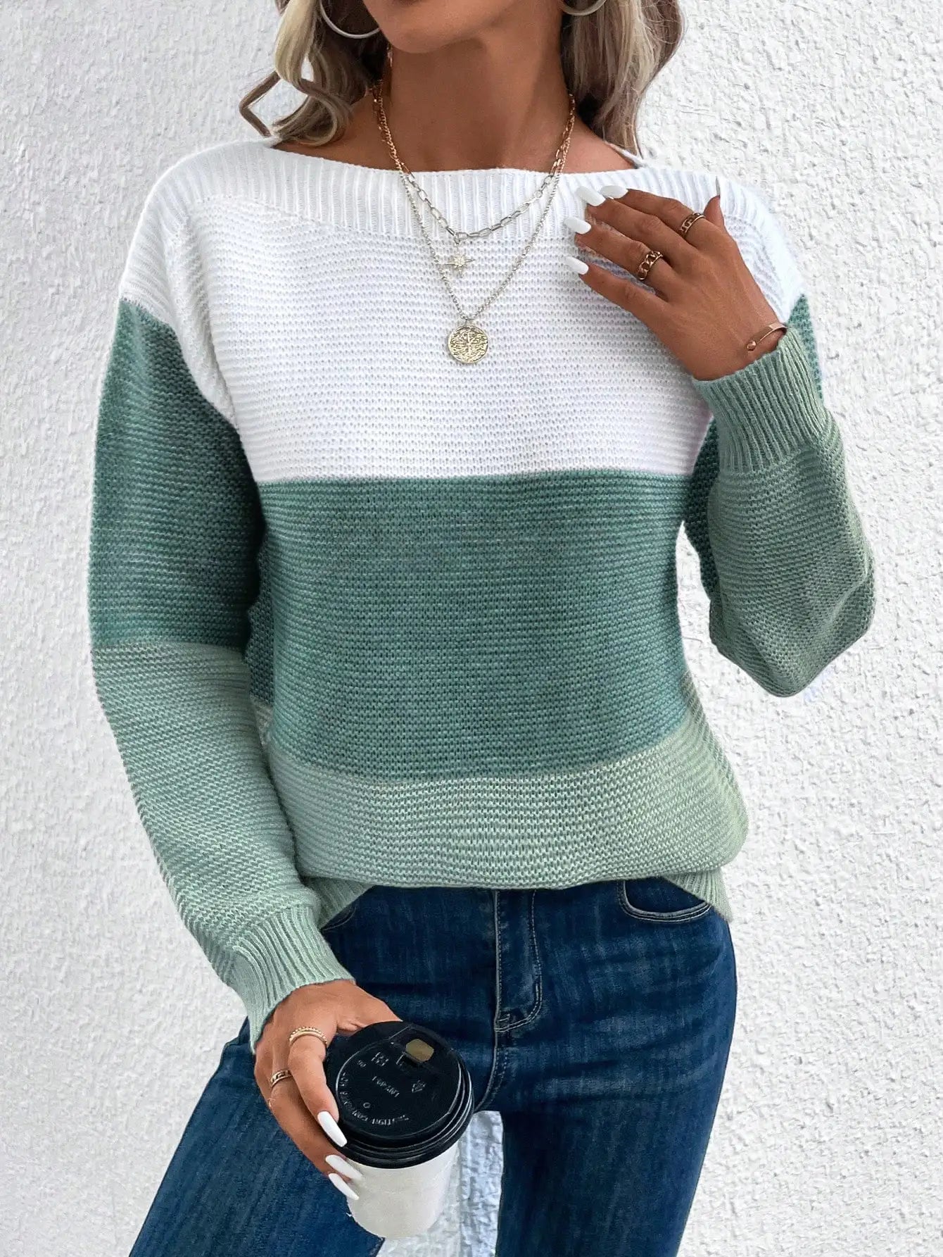 Tricolors  Patchwork Knit Sweater
