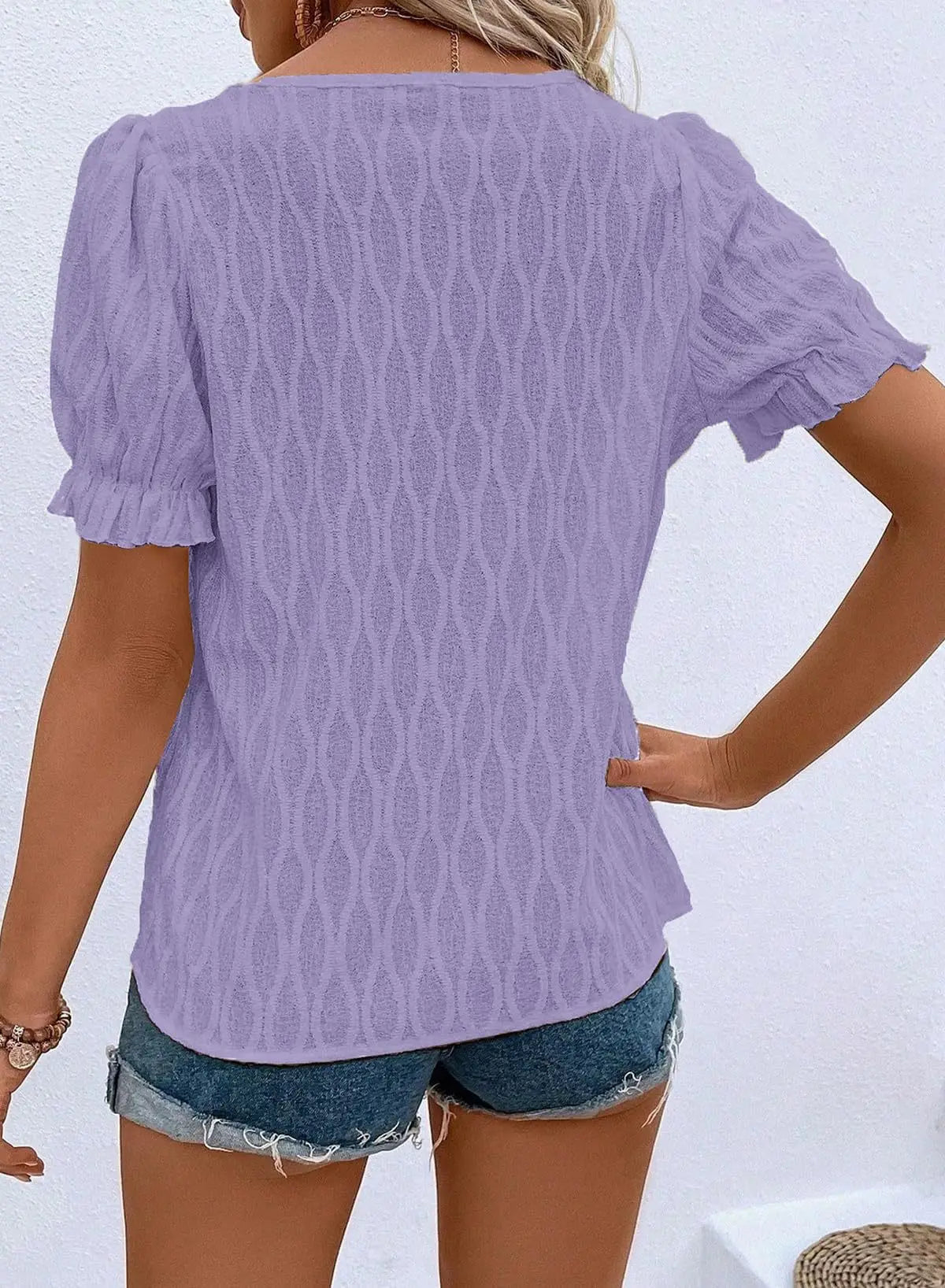 Women’s Casual Jacquard Bubble Sleeve Top