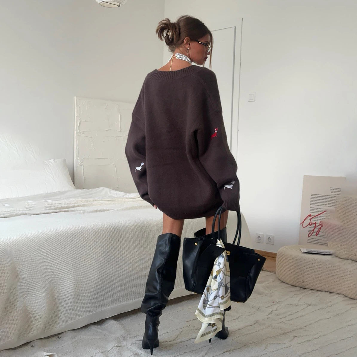 Embroidered Sausage Puppy Knit Cardigan