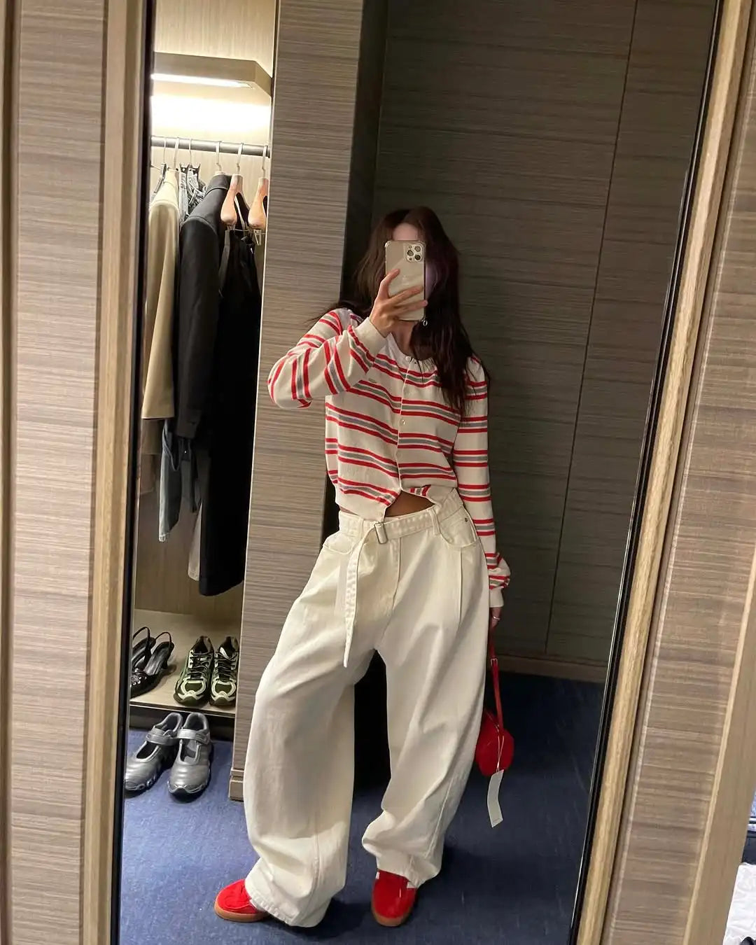 Chic Spring Classic Striped Round Neck Button-Up Knitted Open Cardigan