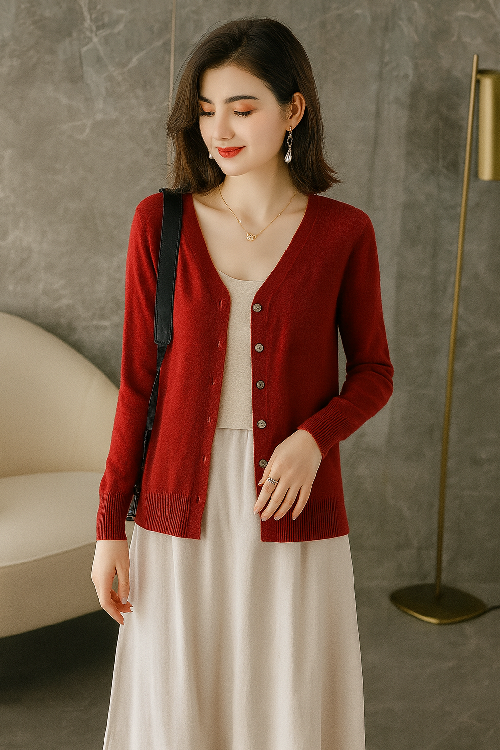 V-Neck Bouclé-Inspired Cardigan