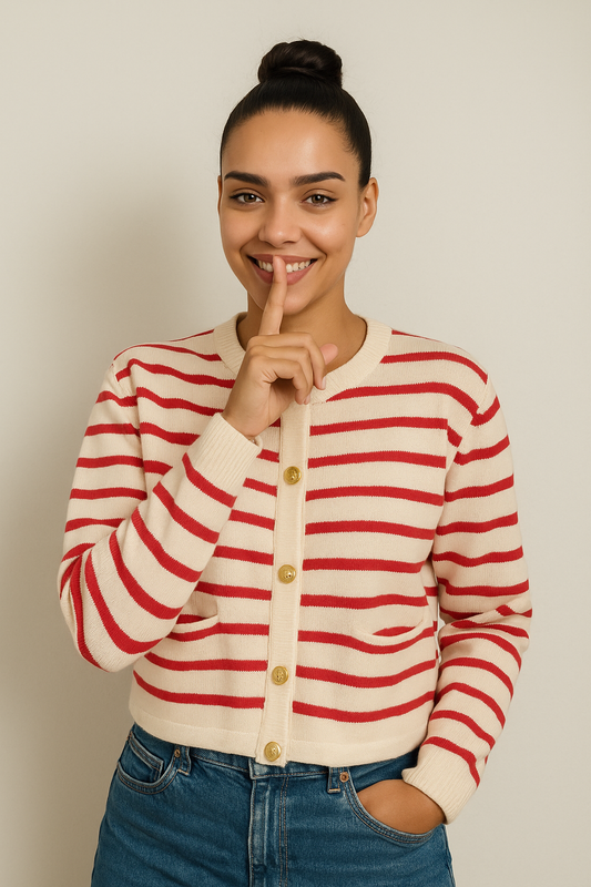 Women’s Striped Knit Cardigan – Spring Autumn Cropped Sweater, O-Neck, Single-Breasted Long Sleeve Top, Casual Chic Style