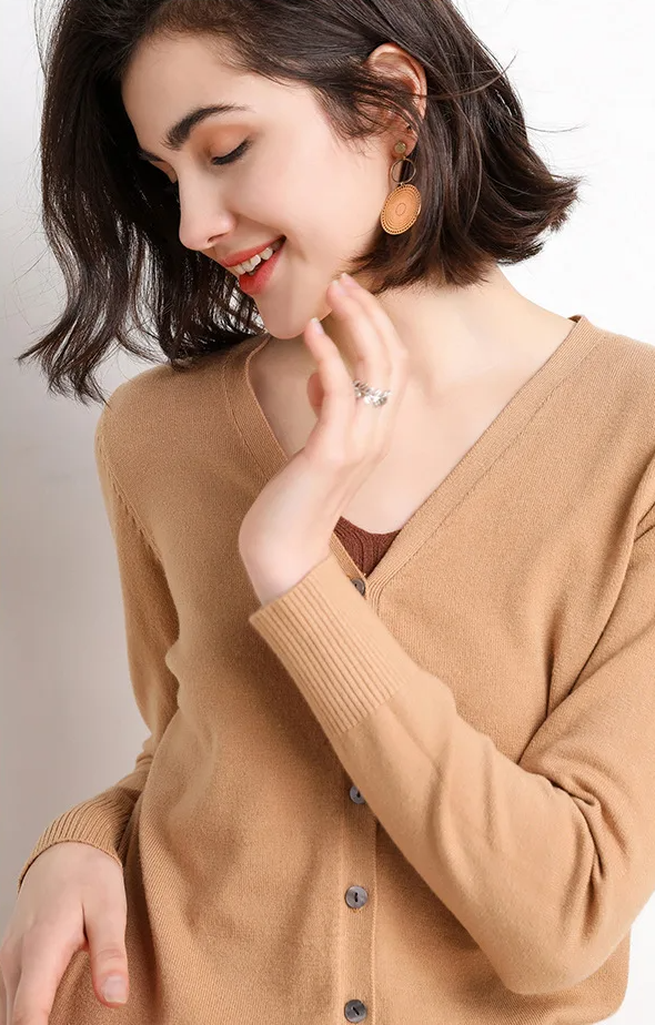 V-Neck Button-Up Knit Cardigan