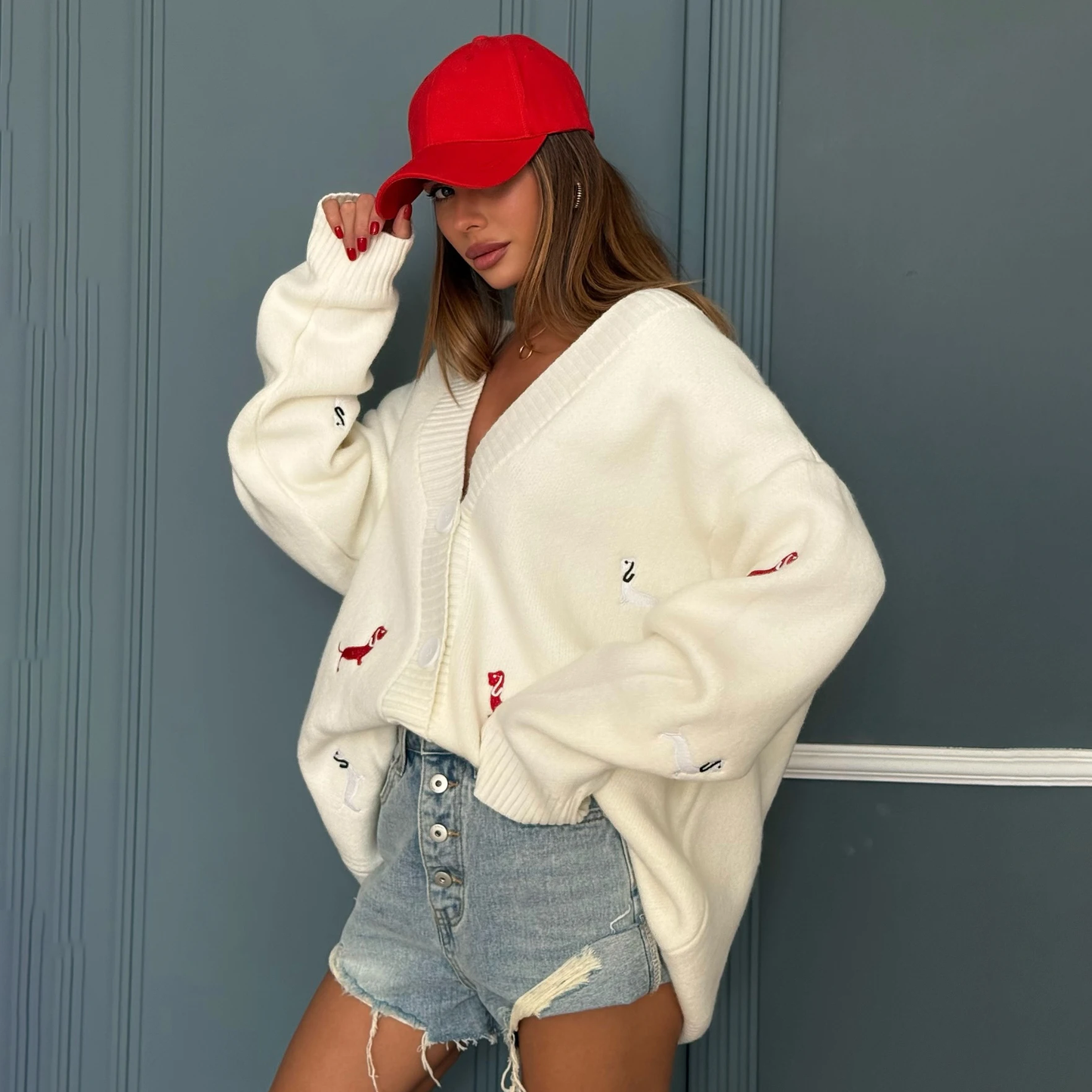 Embroidered Sausage Puppy Knit Cardigan