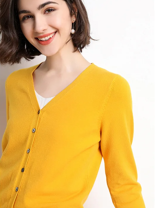 V-Neck Button-Up Knit Cardigan