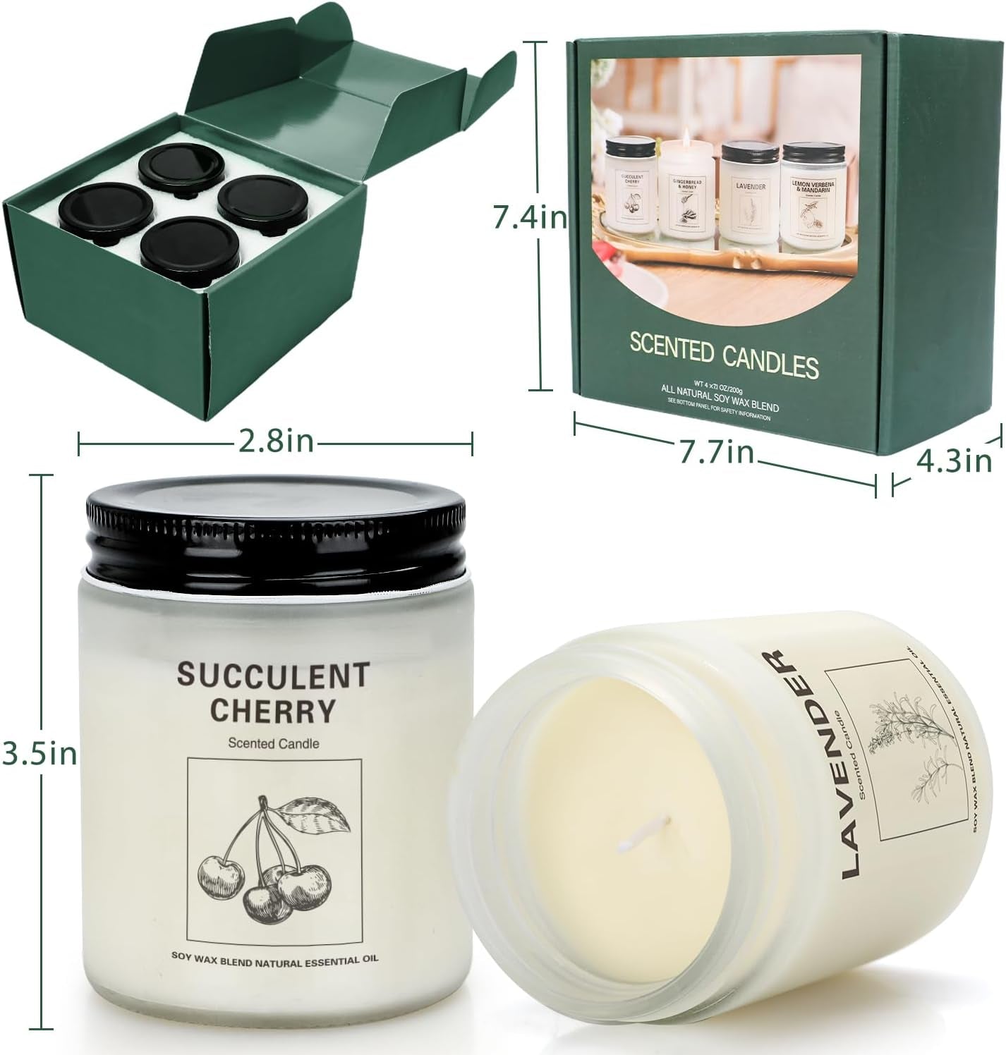 Amber Solace | 2-Pack 7.1oz Soy Wax Candles – Apple Cinnamon Scented, 120+ Hour Burn Time, Aromatherapy Gift Set for Women, Cozy Holiday Home Decor