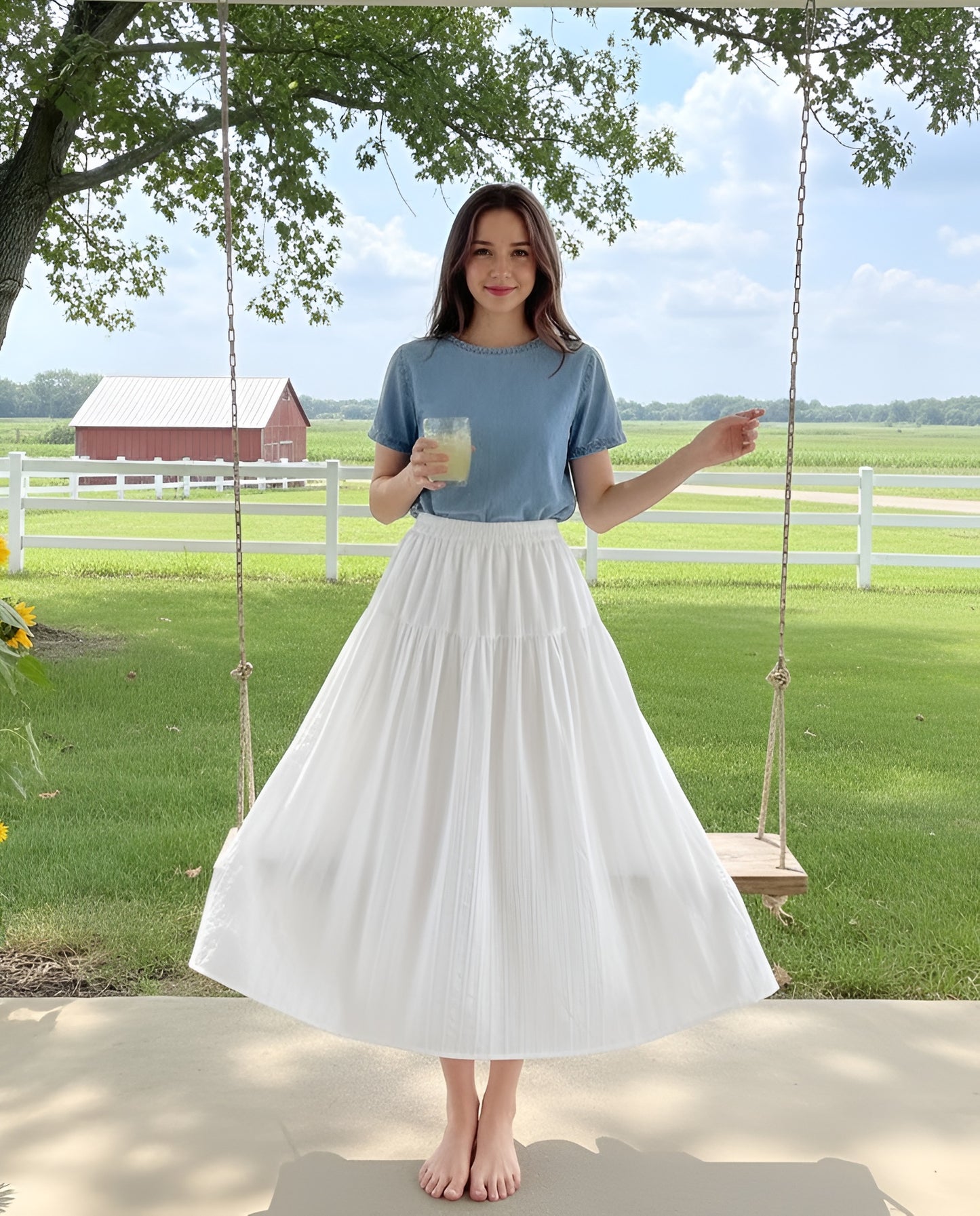Embroidered Cotton A-Line Skirt