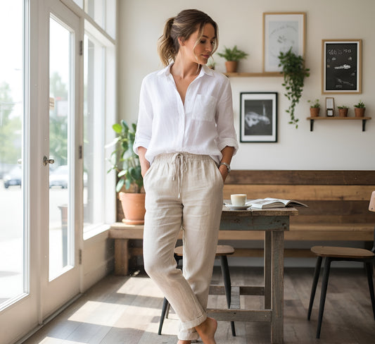 High-Waist Cotton Linen Trousers