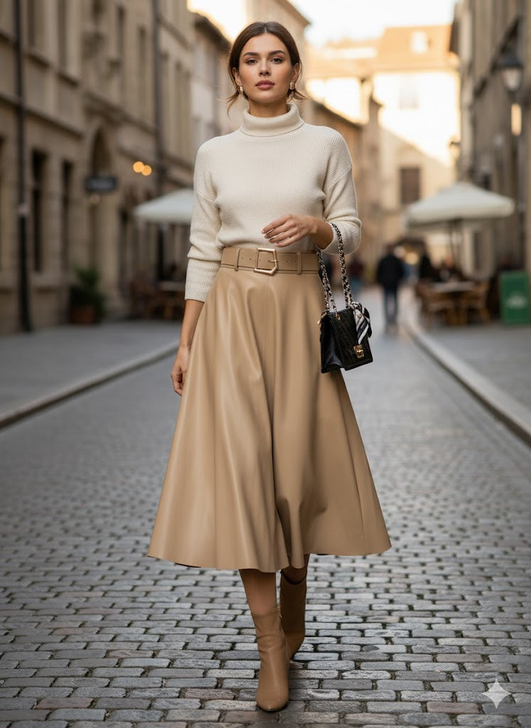 Belted Faux Leather Maxi Skirt