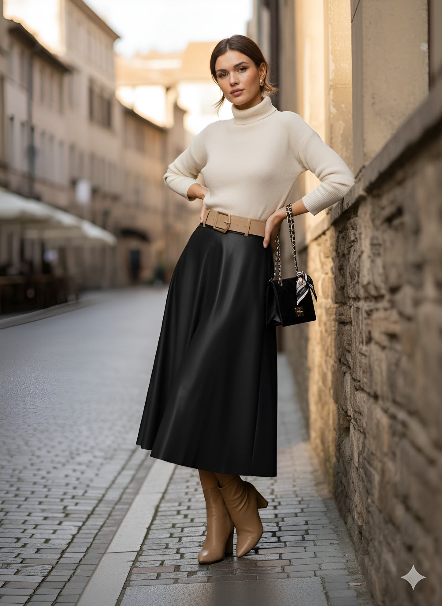 Belted Faux Leather Maxi Skirt